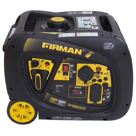 FIRMAN Portable Inverter Generator, Gasoline, 3,000 W Rated, 3,300 W Surge, Recoil Start, 120V AC FI378155